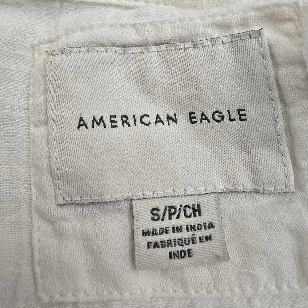 American Eagle White Oversized Button Up Shirt S Coastal Grandmother Beachy Boho